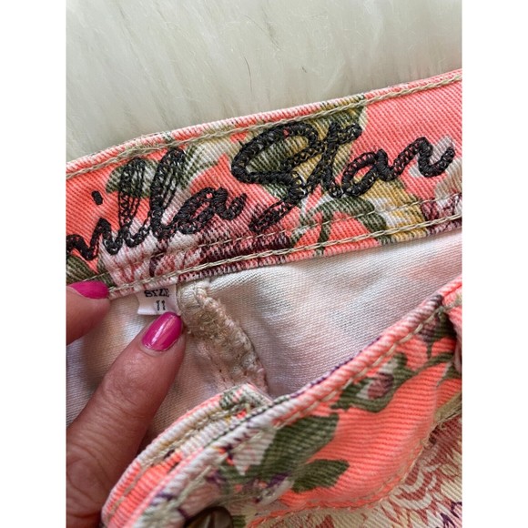 Vanilla Star Peach Floral Cropped Jeans Skinny Leg Size 11 - Picture 4 of 11